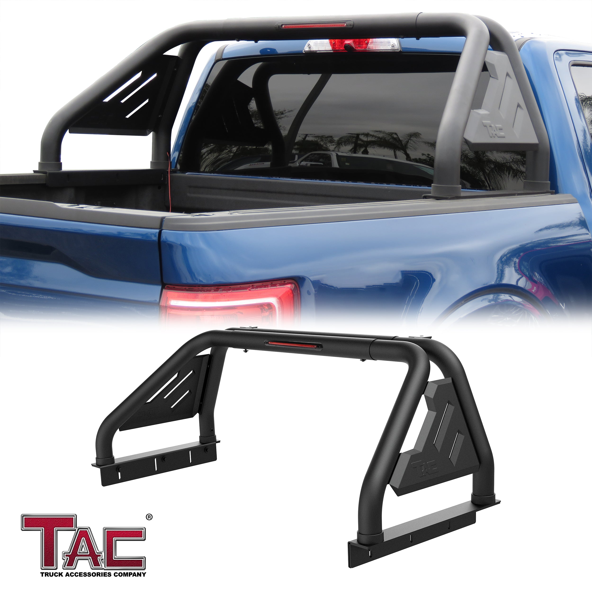 Fits 2007 2018 Silverado Sierra 1500 2500 3500 Full Size Pickup Truck Roll Bar Sport Bar With Brake Light Carbon Steel Black Include Mount Plate