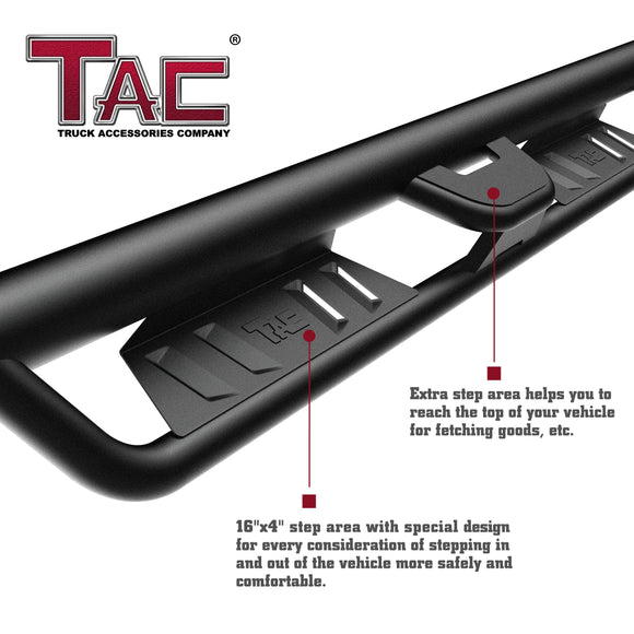 TAC EHD Two-Stair Drop Steps Running Boards Compatible With 2019-2025 Chevy Silverado/GMC Sierra 1500 Crew Cab|2020-2025 Silverado/Sierra 2500/3500 Crew Cab | Side Steps| Nerf Bars| Step Rails| Rocker Slider| 4" Drop| Carbon Steel| Black (2 PCS)
