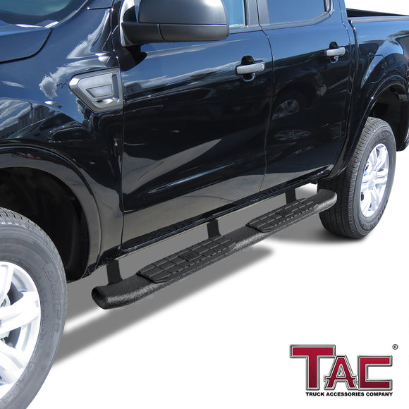 TAC Heavy Texture Black PNC Side Steps For 2019-2025 Ford Ranger SuperCrew Truck Pickup | Running Boards | Nerf Bars | Side Bars