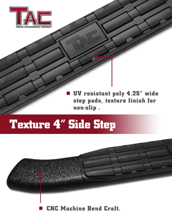 TAC Side Steps for 2024-2025 Tacoma Double Cab (Incl. Hybrid model) Pickup Truck 4" Oval Bend Texture Black Nerf Bars Running Boards (Texture Powder Coating Brackets)