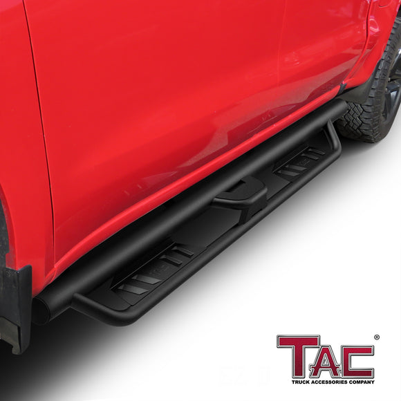 TAC EHD Two-Stair Drop Steps Running Boards Compatible With 2019-2025 Chevy Silverado/GMC Sierra 1500 Crew Cab|2020-2025 Silverado/Sierra 2500/3500 Crew Cab | Side Steps| Nerf Bars| Step Rails| Rocker Slider| 4" Drop| Carbon Steel| Black (2 PCS)