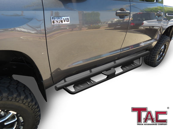TAC EHD Two-Stair Drop Steps Running Boards Compatible With 2022-2025 Toyota Tundra Crewmax | Side Steps| Nerf Bars| Step Rails| Rocker Slider| Pickup Truck Exterior Accessories|  4" Drop| Carbon Steel| Fine Texture Black (2 PCS)