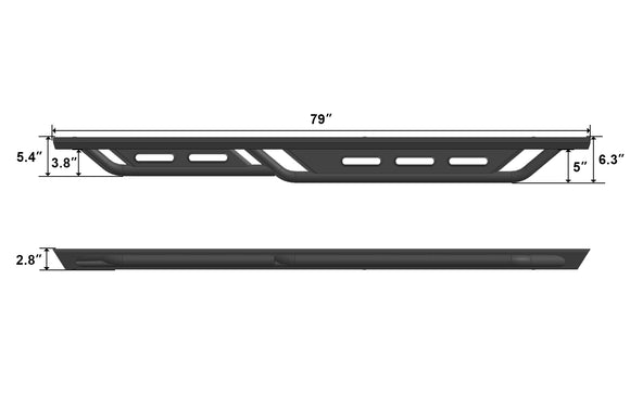 TAC Rocker Running Boards Compatible With 2019-2025 Ford Ranger SuperCrew Cab| Side Steps| Nerf Bars| Step Bars| Step Rails| Rock Sliders| Carbon Steel| Pickup Truck Accessories| Fine Texture Black (2 PCS)