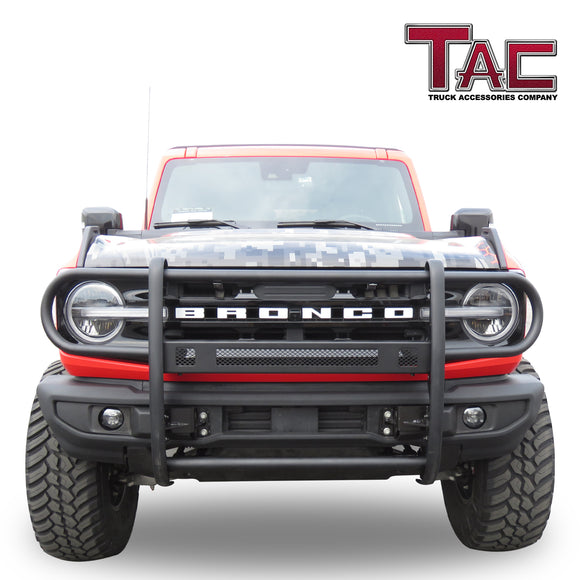 TAC Grill Guard Compatible with 2021-2025 Ford Bronco SUV Front Runner Guard BLK Brush Nudge Push Bull Bar