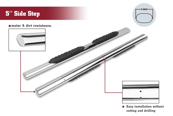 TAC Stainless Steel 5" Oval Straight Side Steps Running Boards for 2019-2023 Ford Ranger SuperCrew Cab Truck Pickup Side Bars Step Rails Nerf Bars (2 pcs)