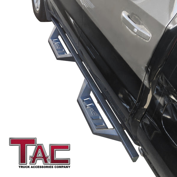 TAC Sidewinder Running Boards Fit 2019-2024 Silverado/Sierra 1500 | 2020-2024 Silverado/Sierra 2500/3500 Double Cab (Exclude 2019 LD and Limited Models) Truck 4” Drop Texture Black Side Bars Armor