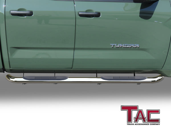 TAC Side Steps Running Boards Compatible with 2022-2024 Toyota Tundra Double Cab 3” Stainless Steel Side Bars Nerf Bars Off Road Accessories 2pcs