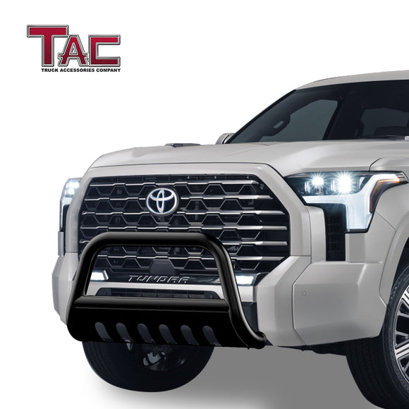 TAC Bull Bar Compatible With 2022-2025 Toyota Tundra Pickup Truck 3 inch Black Front Bumper Grille Guard Brush Guard(With Skid Plate)