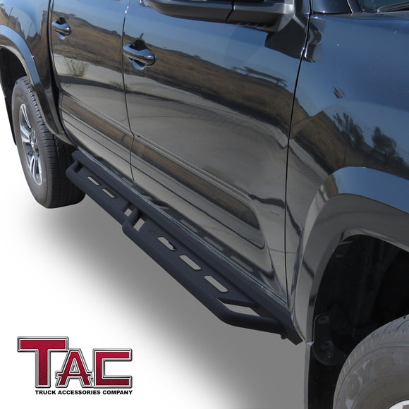 TAC Rocker Running Boards Compatible With 2005-2023 Toyota Tacoma Double Cab| Side Steps| Nerf Bars| Step Bars| Step Rails| Rock Sliders| Carbon Steel| Pickup Truck Accessories| Fine Texture Black (2 PCS)