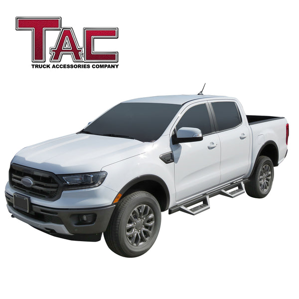 TAC Sidewinder Running Boards Fit 2019-2024 Ford Ranger SuperCrew Cab Truck Pickup 4” Drop Fine Texture Black Side Steps Nerf Bars Rock Slider Armor Off-Road Accessories (2pcs)