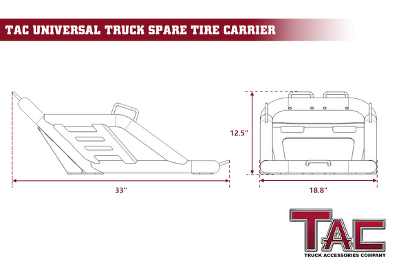 TAC Universal Spare Tire Carriers Heavy Duty Pickup Truck Spare Tire Mount Allows Use of 40inch Spare Tire Fine Textured Black