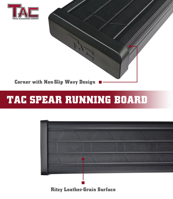 TAC Spear Running Boards Compatible with 2019-2024 Dodge RAM 1500 Crew Cab Pickup 6" Side Step Rail Nerf Bar Truck Accessories Aluminum Texture Black Width Body Lightweight 2Pcs
