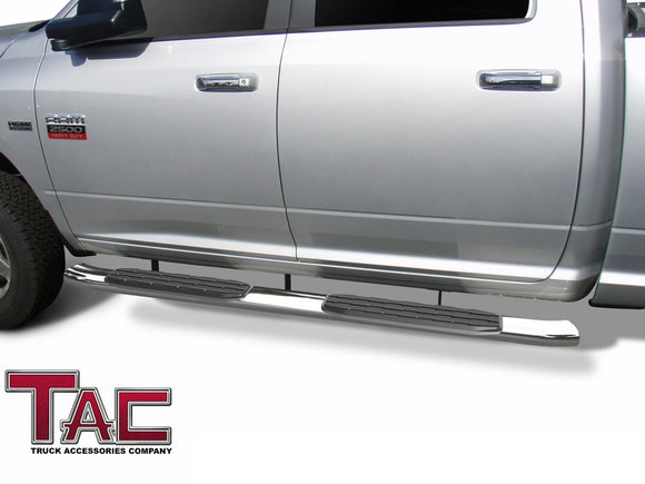 TAC Stainless Steel 5" Bend Side Steps For 2009-2018 Ram 1500 Crew Cab(Incl. 2019-2024 Ram 1500 Classic)|2010-2025 Ram 2500/3500/4500/5500 Crew Cab(Incl. Chassis Cab Diesel models) Crew Cab