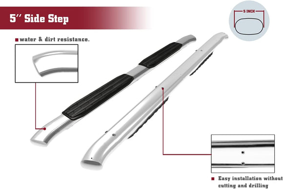 TAC Side Steps Running Boards Compatible With 2019-2025 Dodge Ram 1500 Crew Cab (Excl. 2019-2024 Ram 1500 Classic) Truck Pickup 5" Oval Bend Stainless Steel Side Bars Step Rails Nerf Bars 2 pcs