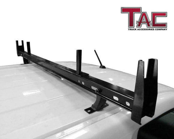 TAC Gloss Black Universal 2 Bars Roof Ladder Rack for Van Without Rain Gutter (600 LBS Capacity)