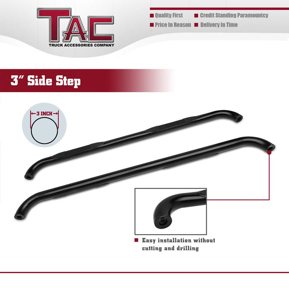 TAC 3" Gloss Black Side Steps Compatible with 1999-2018 Chevy Silverado/GMC Sierra 1500| 1999-2019 2500/3500 Extended/Double Cab (Excl. C/K"Classic")|2019 Silverado 1500 LD|2019 Sierra 1500 Limited| Nerf Bars| Truck Accessories (2 PCS)