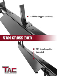 TAC Gloss Black Universal 2 Bars Roof Ladder Rack for Van Without Rain Gutter (600 LBS Capacity)