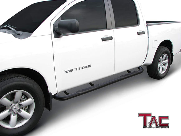 TAC 3" Gloss Black Side Steps Compatible with 2004-2024 Nissan Titan Crew Cab | 2016-2024 Nissan Titan XD Crew Cab| Running Boards| Side Bars| Step Rails| Nerf Bars| Rocker Slider| Pickup Truck Accessories (2 PCS)