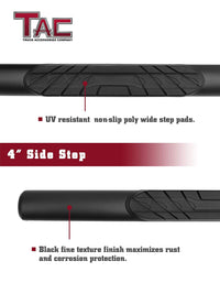 TAC Fine Texture Black 4" Side Steps for 2018-2024 Jeep Wrangler JL 2 Door SUV | Running Boards | Nerf Bars | Side Bars