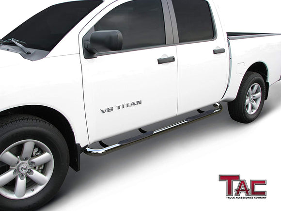 TAC 3" Stainless Steel Side Steps Compatible with 2004-2024 Nissan Titan Crew Cab / 2016-2024 Nissan Titan XD Crew Cab| Running Boards| Side Bars| Step Rails| Nerf Bars| Rocker Slider| Pickup Truck Accessories (2 PCS)