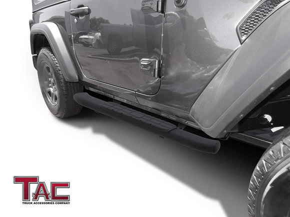 TAC Heavy Texture Black PNC Side Steps For 2018-2025 Jeep Wrangler JL 2 Door SUV | Running Boards | Nerf Bars | Side Bars