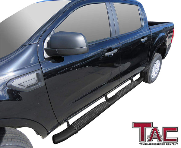 TAC Heavy Texture Black PNC Side Steps For 2019-2024 Ford Ranger SuperCrew Truck Pickup | Running Boards | Nerf Bars | Side Bars