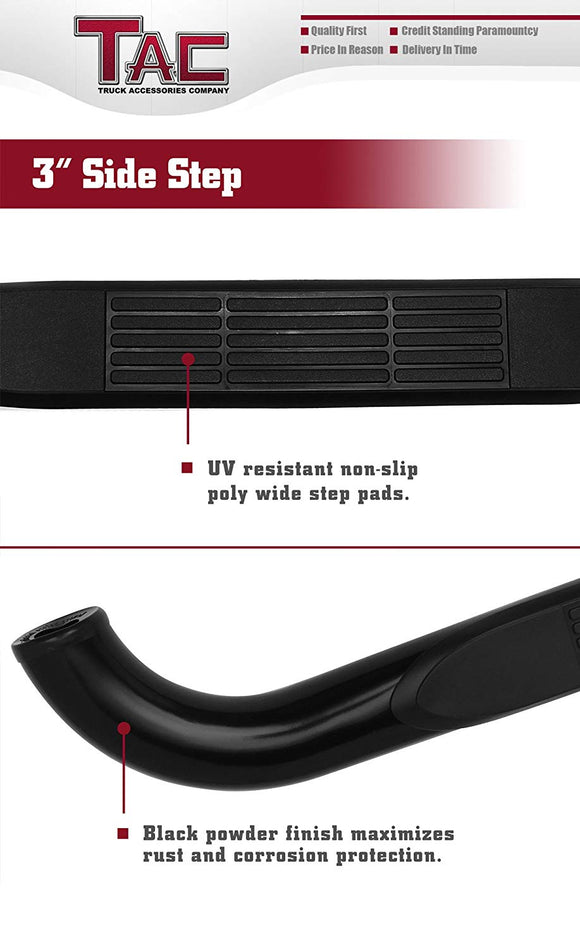 TAC 3" Gloss Black Side Steps Compatible with 2009-2018 Ram 1500 Crew Cab| 2019-2024 Ram 1500 Classic| 2010-2025 Ram 2500/3500/4500/5500 Crew Cab (Incl. Chassis Cab Diesel models)| Running Boards| Side Bars| Step Rails| Nerf Bars| Accessories (2 PCS)