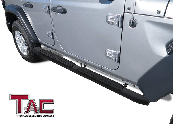 TAC Heavy Texture Black PNC Side Steps For 2018-2024 Jeep Wrangler JL 4 Door SUV (Exclude 2018 Wrangler JK Models) | Running Boards | Nerf Bars | Side Bars