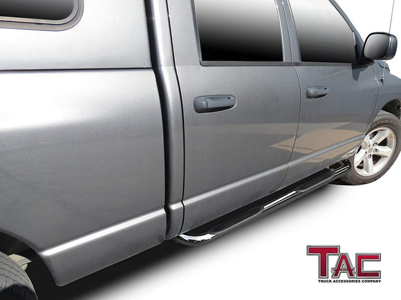 TAC 3" Stainless Steel Side Steps Compatible with 2002-2008 Ram 1500 Quad Cab | 2003-2009 Ram 2500/3500 Quad Cab (Exclude Daytona/Rumble Bee/SRT-10 models) | Running Boards| Side Bars| Step Rails| Nerf Bars| Pickup Truck Accessories (2 PCS)