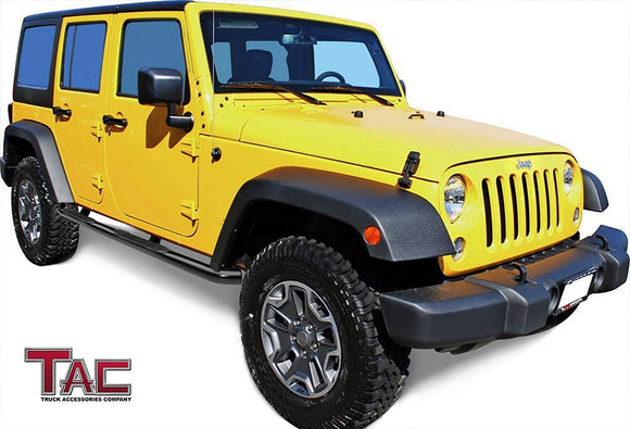 TAC 3" Gloss Black Side Steps Compatible with 2007-2018 Jeep Wrangler JK 4 Door (Exclude 2018 Wrangler JL Models) | Running Boards| Side Bars| Step Rails| Nerf Bars| Rocker Slider| SUV Accessories (2 PCS)