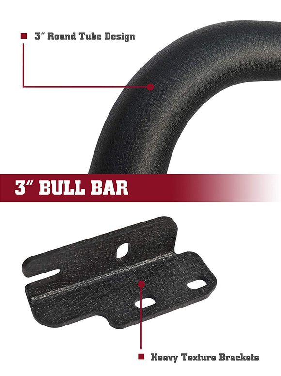 TAC Heavy Texture Black 3" Bull Bar For 2019-2024 Dodge Ram 1500 (Excl. Rebel & TRX Trim, 2019-2024 RAM 1500 Classic and 2020-2022 Ram 1500 Diesel Models) Front Bumper Brush Grille Guard Nudge Bar