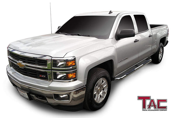 TAC 3" Stainless Steel Side Steps Compatible with 2001-2018 Chevy Silverado/GMC Sierra 1500 Crew Cab| 2001-2019 Silverado/Sierra 2500/3500 Crew Cab (Excl. C/K Classic)| Running Boards| Side Bars| Step Rails| Nerf Bars (2 PCS)
