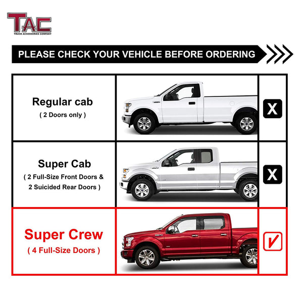 TAC Heavy Texture Black PNC Side Steps For 2015-2024 Ford F150 & 2022-2024 F150 Lightning EV SuperCrew Cab / 2017-2024 Ford F250/F350/F450/F550 Super Duty Crew Cab Truck | Running Boards | Nerf Bars | Side Bars