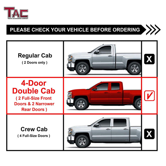 TAC 3" Texture Black Side Steps Compatible with 1999-2018 Chevy Silverado/GMC Sierra 1500 Extended/Double Cab|1999-2019 2500/3500 Extended/Double Cab (Excl. C/K Classic) |2019 Silverado 1500 LD|2019 Sierra 1500 Limite | Truck Accessories (2 PCS)