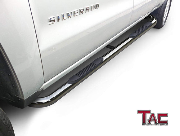 TAC 3" Stainless Steel Side Steps Compatible with 2001-2018 Chevy Silverado/GMC Sierra 1500 Crew Cab| 2001-2019 Silverado/Sierra 2500/3500 Crew Cab (Excl. C/K Classic)| Running Boards| Side Bars| Step Rails| Nerf Bars (2 PCS)
