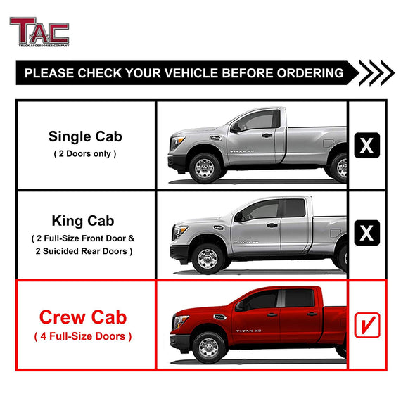 TAC 3" Gloss Black Side Steps Compatible with 2004-2024 Nissan Titan Crew Cab | 2016-2024 Nissan Titan XD Crew Cab| Running Boards| Side Bars| Step Rails| Nerf Bars| Rocker Slider| Pickup Truck Accessories (2 PCS)