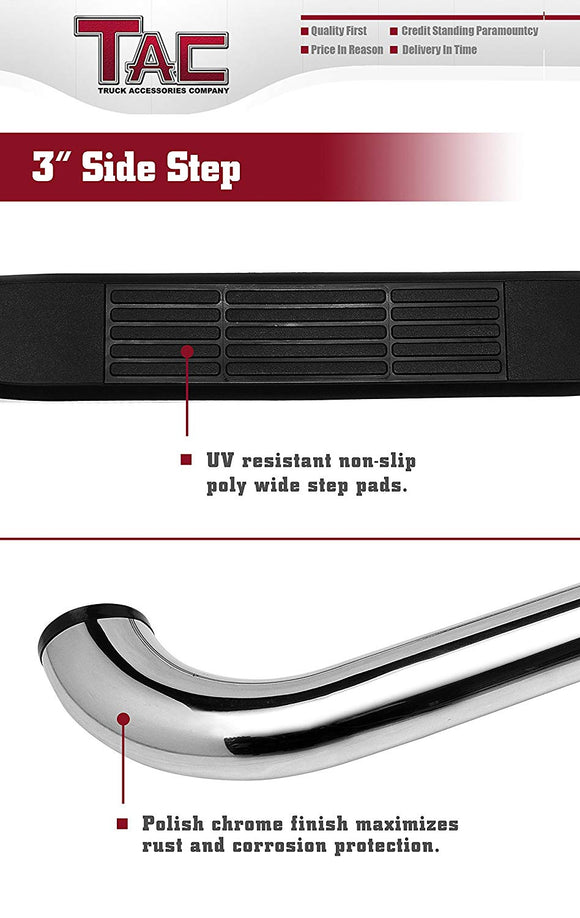 TAC 3" Stainless Steel Side Steps Compatible with 1999-2016 Ford F250/F350/F450/F550 Super Duty Regular Cab| Running Boards| Side Bars| Step Rails| Nerf Bars| Rocker Slider| Pickup Truck Accessories (2 PCS)