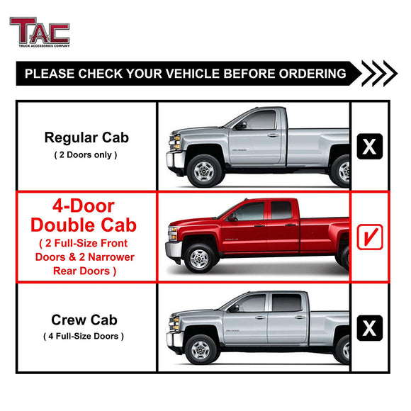 TAC 3" Stainless Steel Side Steps Compatible with 1999-2018 Chevy Silverado/GMC Sierra 1500 Extended/Double Cab| 1999-2019 2500/3500 Extended/Double Cab (Excl. C/K Classic)|2019 Silverado 1500 LD/Limited | Step Rails| Nerf Bars| Rocker Slider (2 PCS)