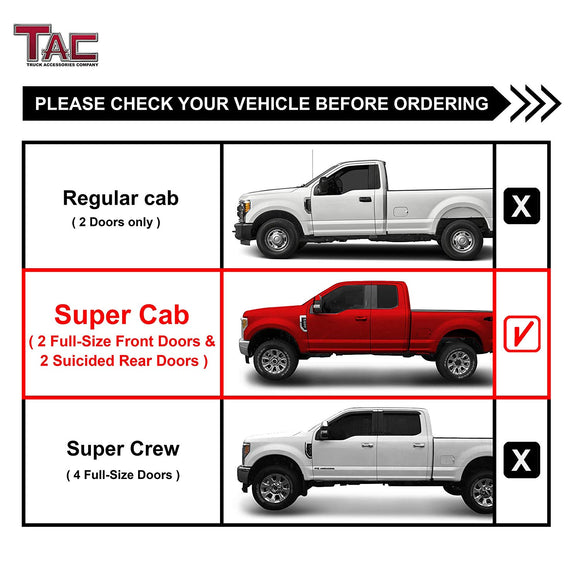 TAC 3" Gloss Black Side Steps Compatible with 1997-1998 F150/F250LD Super Cab 3 Door | 1999-2003 F150/F250LD Super Cab 4 Door (Incl. 04 Heritage)| Running Boards| Side Bars| Step Rails| Nerf Bars| Rocker Slider| Pickup Truck Accessories (2 PCS)