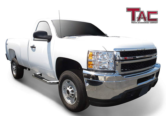 TAC 3" Stainless Steel Side Steps Compatible with 1999-2018 Chevy Silverado/GMC Sierra 1500 Regular Cab|1999-2019 Silverado/Sierra 2500/3500 Regular Cab (Excl. C/K Classic) | Running Boards| Side Bars| Step Rails| Nerf Bars| Accessories (2 PCS)