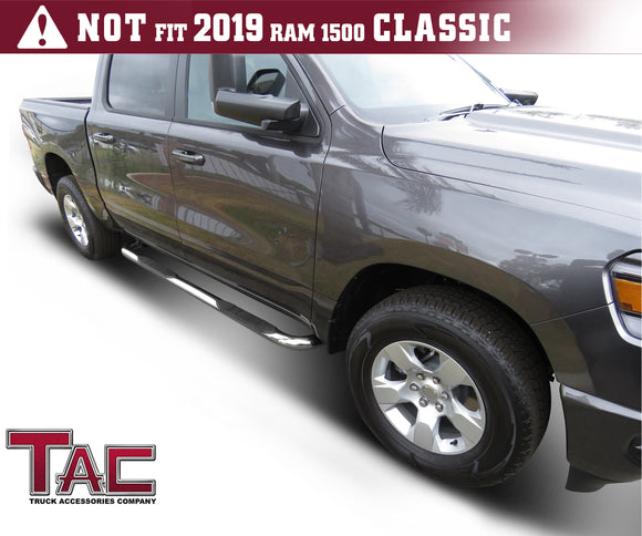 TAC 3" Stainless Steel Side Steps Compatible with 2019-2024 Ram 1500 Crew Cab (Excl. 2019-2024 Ram 1500 Classic)| Running Boards| Side Bars| Step Rails| Nerf Bars| Rocker Slider| Pickup Truck Accessories (2 PCS)
