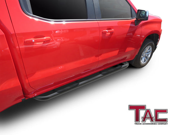 TAC Heavy Texture Black 3"  Side Steps For 2019-2024 Chevy Silverado/GMC Sierra 1500 | 2020-2024 Chevy Silverado/GMC Sierra 2500/3500 Crew Cab Truck | Side Bars | Nerf Bars
