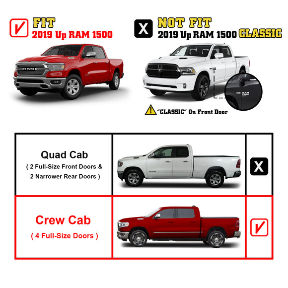 TAC Sidewinder Running Boards Fit 2019-2025 Dodge RAM 1500 Crew Cab (Exclude 19-23 RAM Classic Models) Truck Pickup 4" Drop Fine Texture Black Side Steps Nerf Bars Rock Slider Armor Accessories (2pcs)