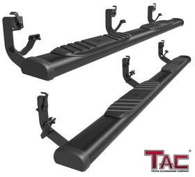 TAC Arrow Side Steps Running Boards Compatible with 2009-2018 Ram 1500 Crew Cab(Incl. 2019-2024 Ram 1500 Classic)|2010-2025 Ram 2500/3500/4500/5500 Crew Cab(Incl. Chassis Cab Diesel models) Truck 5" Aluminum Texture Black Step Rails Nerf Bars