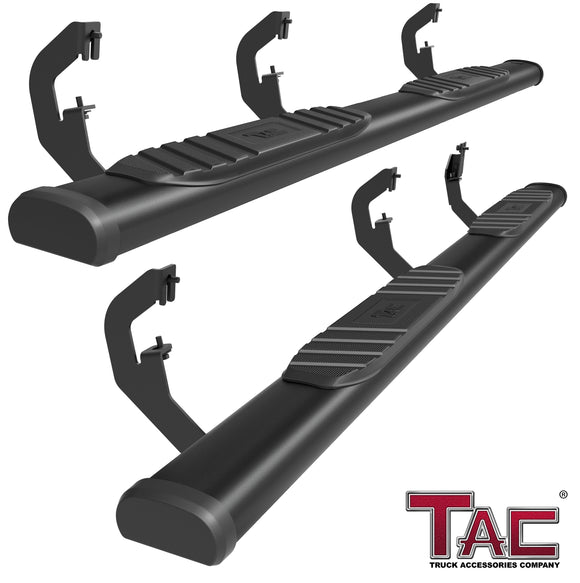 TAC Arrow Side Steps Running Boards Compatible with 2007-2018 Chevy Silverado/GMC Sierra 1500 Crew Cab| 2007-2019 2500/3500 Heavy Duty Crew Cab Truck 5"ì Aluminum Texture Black Step Rails Nerf Bars