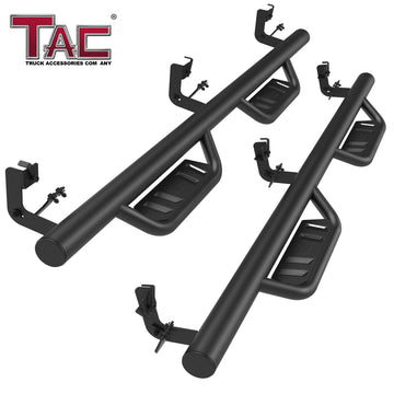 Fits 2009-2018 Ram 1500 Crew Cab| 2019-2024 Ram 1500 Classic|2010-2026 Ram 2500/3500/4500/5500 Crew Cab(Incl. Chassis Cab Diesel models)| Running Boards| Side Steps| Nerf Bars| 4" Drop| Tubular Style| Fine Texture Black