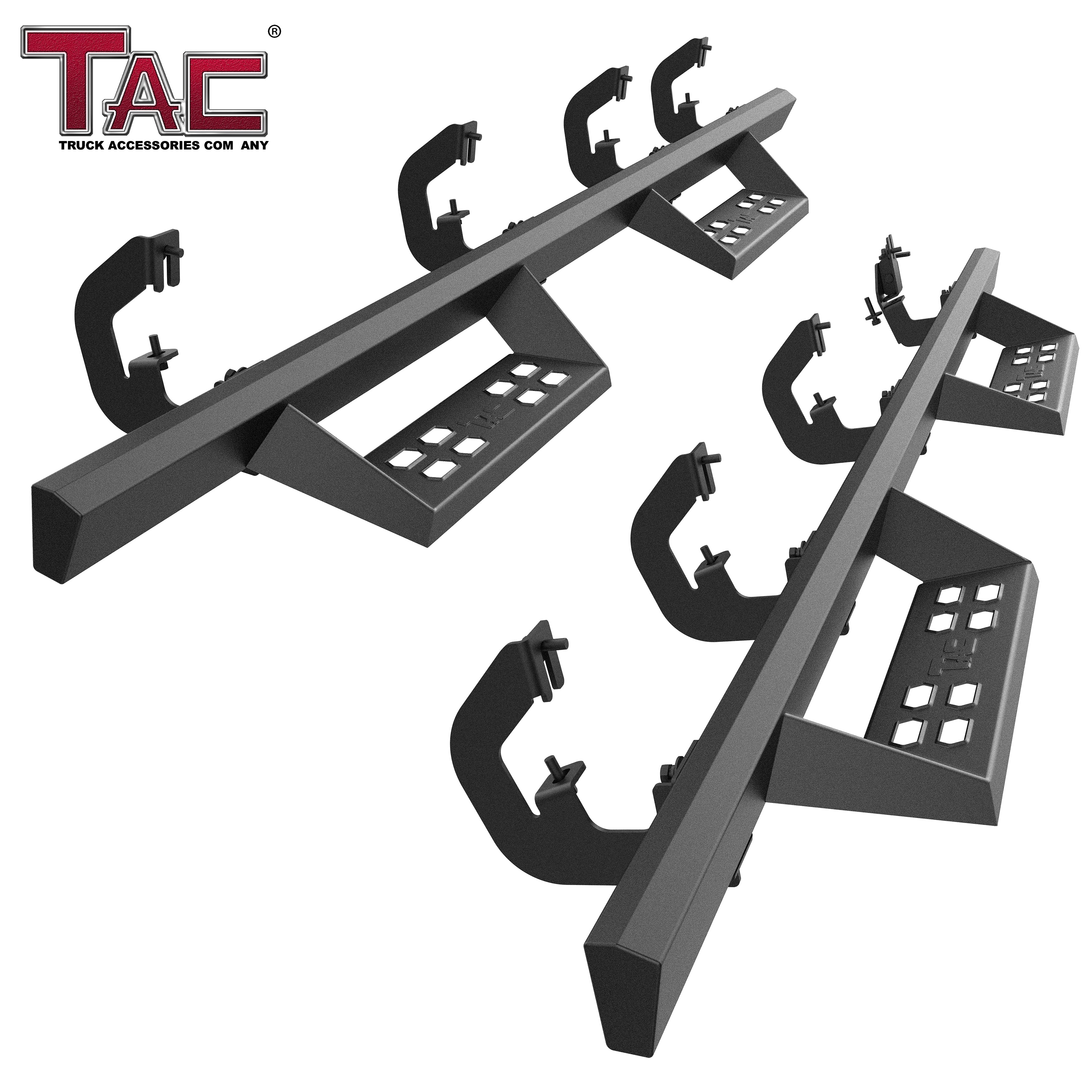 TAC Sniper Running Boards Fit 2007-2018 Chevy Silverado/GMC Sierra 1500 | 2007-2019 2500/3500 Crew Cab Truck Pickup 4" Fine Texture Black Side Steps Nerf Bars 2pcs