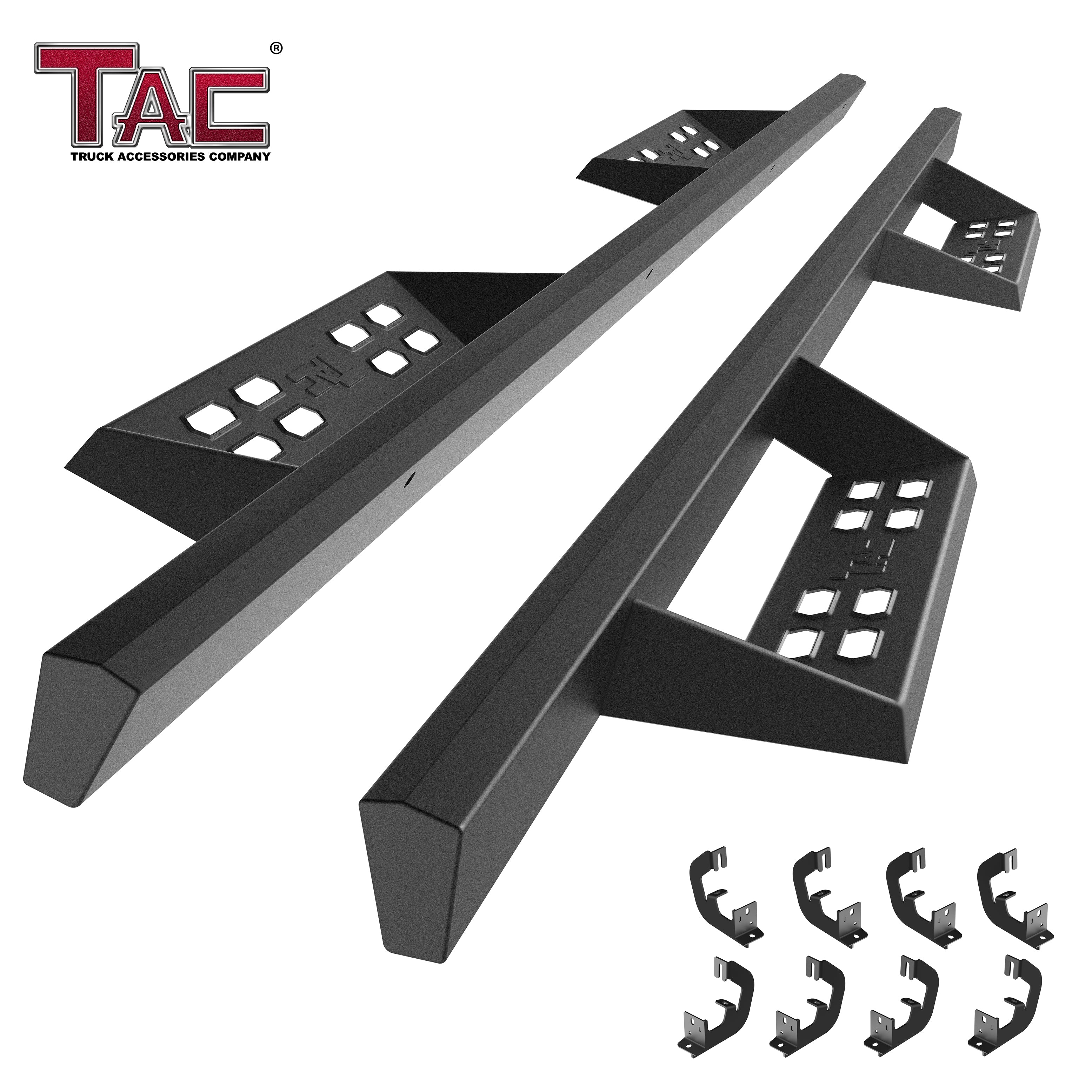 TAC Sniper Running Boards Fit 2007-2018 Chevy Silverado/GMC Sierra 1500 | 2007-2019 2500/3500 Crew Cab Truck Pickup 4" Fine Texture Black Side Steps Nerf Bars 2pcs