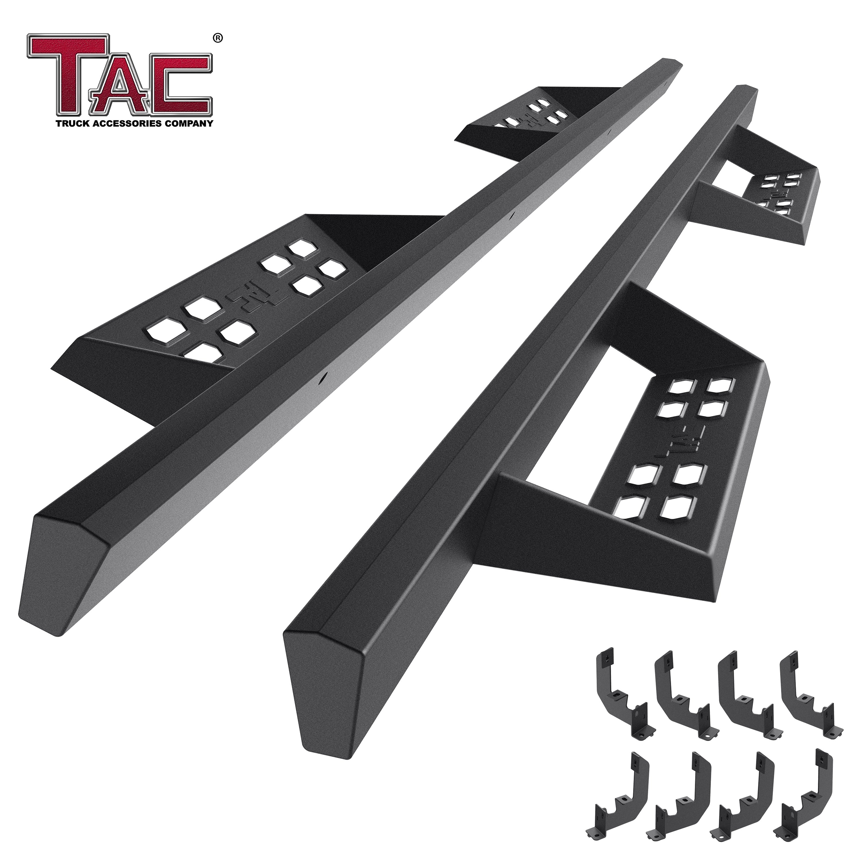 TAC Sniper Running Boards Compatible with 2019-2025 Chevy Silverado/GMC Sierra 1500 | 2020-2025 2500/3500 Crew Cab Truck Pickup 4" Drop Fine Texture Black Side Steps Nerf Bars Accessories (2pcs)