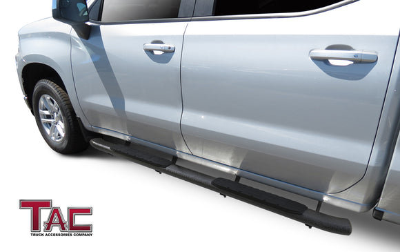 TAC Heavy Texture Black PNC Side Steps For 2019-2025 Chevy Silverado/GMC Sierra 1500 | 2020-2025 Chevy Silverado/GMC Sierra 2500/3500 Crew Cab Truck | Running Boards | Nerf Bars | Side Bars